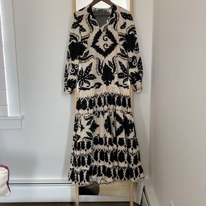 EUC Zara LS Black/Cream Floral Maxi Dress, Sz Small